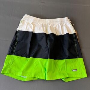 Vast Mens Board Shorts Swim Trunks Small White Navy Neon Green Colorblock New